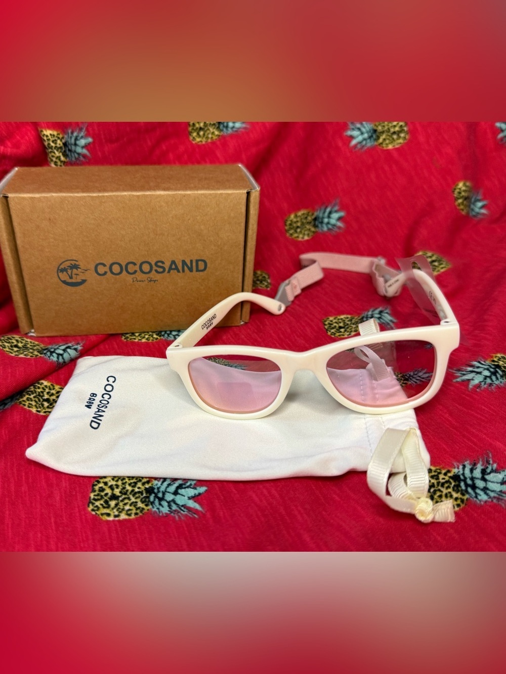 Cocosand toddler sunglasses with strap polarized retro square soft silicone nose